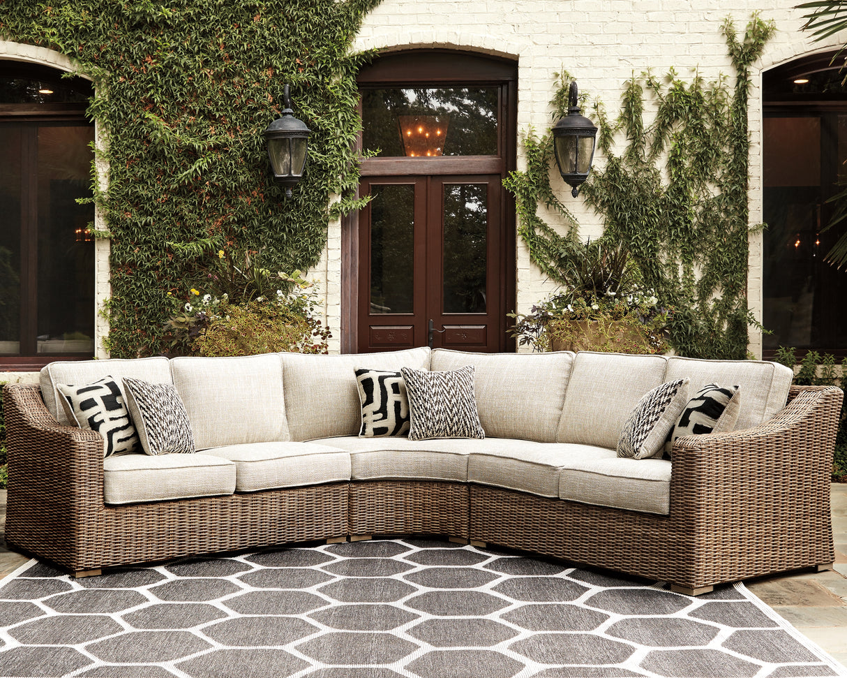 Furniture City - MS - Ashley Furniture - Beachcroft Outdoor - 3-Piece Outdoor Seating Set / Beige - P791P6