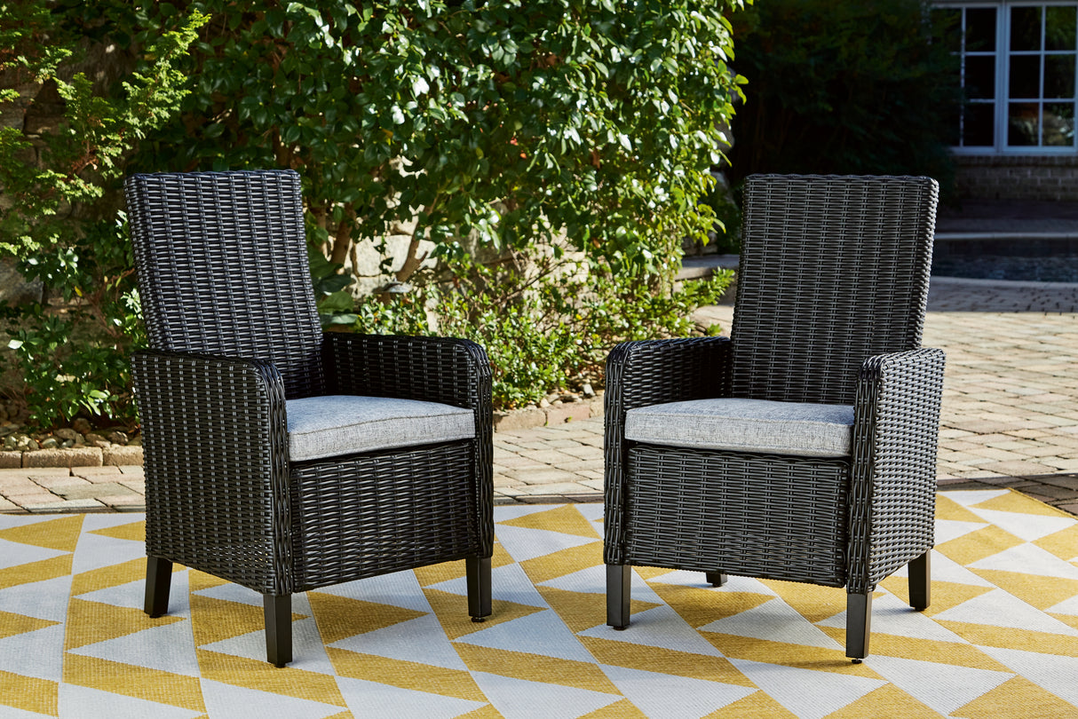 Furniture City - MS - Ashley Furniture - Beachcroft Outdoor - Arm Chair With Cushion (Set of 2) / Black/Light Gray - P792-601A