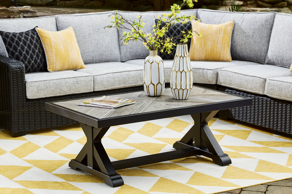 Furniture City - MS - Ashley Furniture - Beachcroft Outdoor - Rectangular Cocktail Table / Black/Light Gray - P792-701