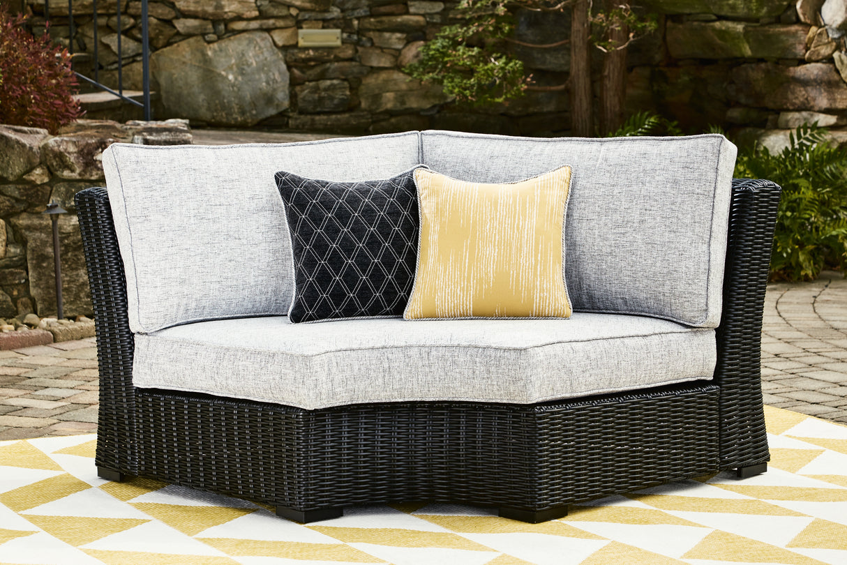 Furniture City - MS - Ashley Furniture - Beachcroft Outdoor - Curved Corner Chair w/Cushion / Black/Light Gray - P792-851