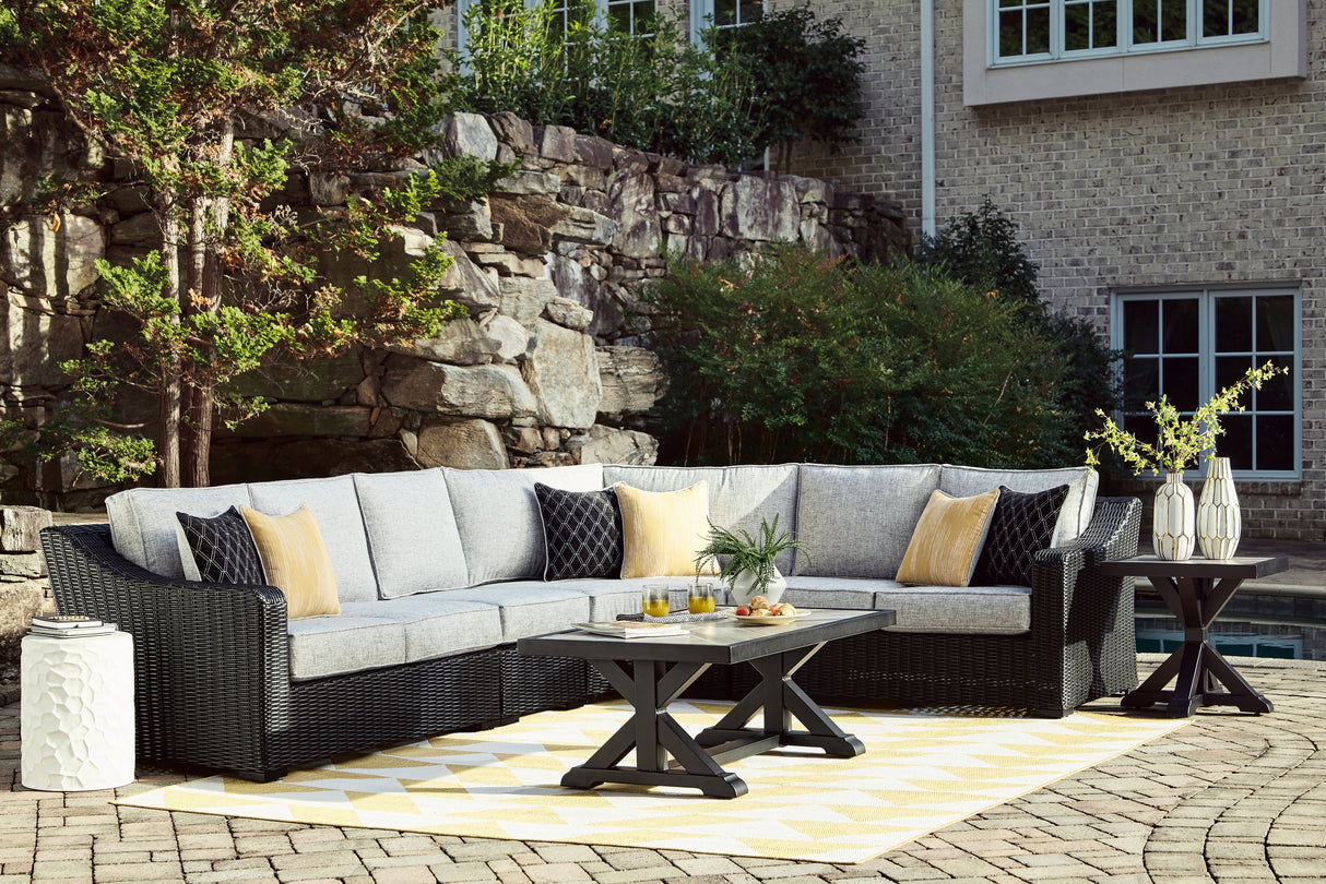 Furniture City - MS - Ashley Furniture - Beachcroft Outdoor - 4-Piece Outdoor Sectional / Black/Light Gray - P792P2