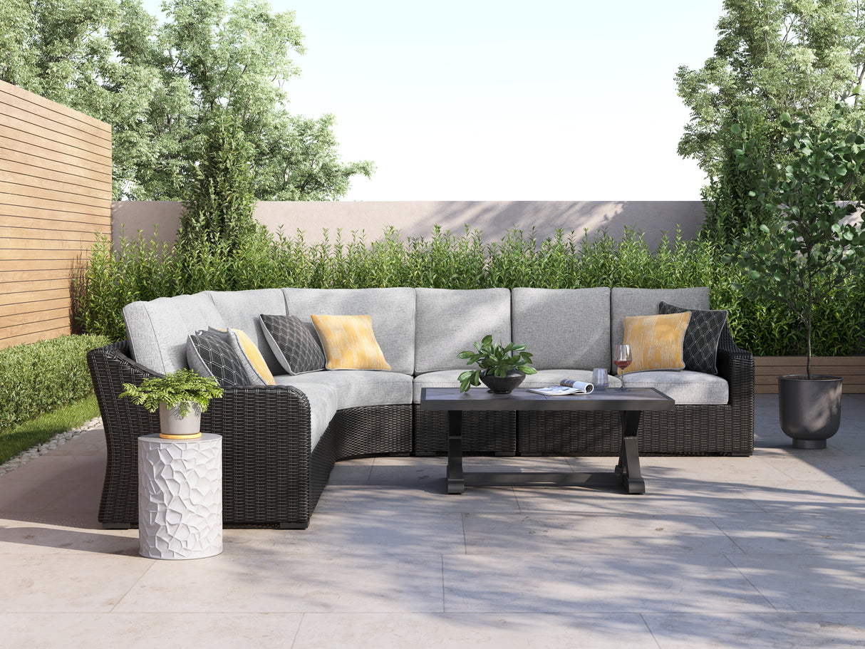 Furniture City - MS - Ashley Furniture - Beachcroft Outdoor - 5-Piece Outdoor Sectional / Black/Light Gray - P792P6