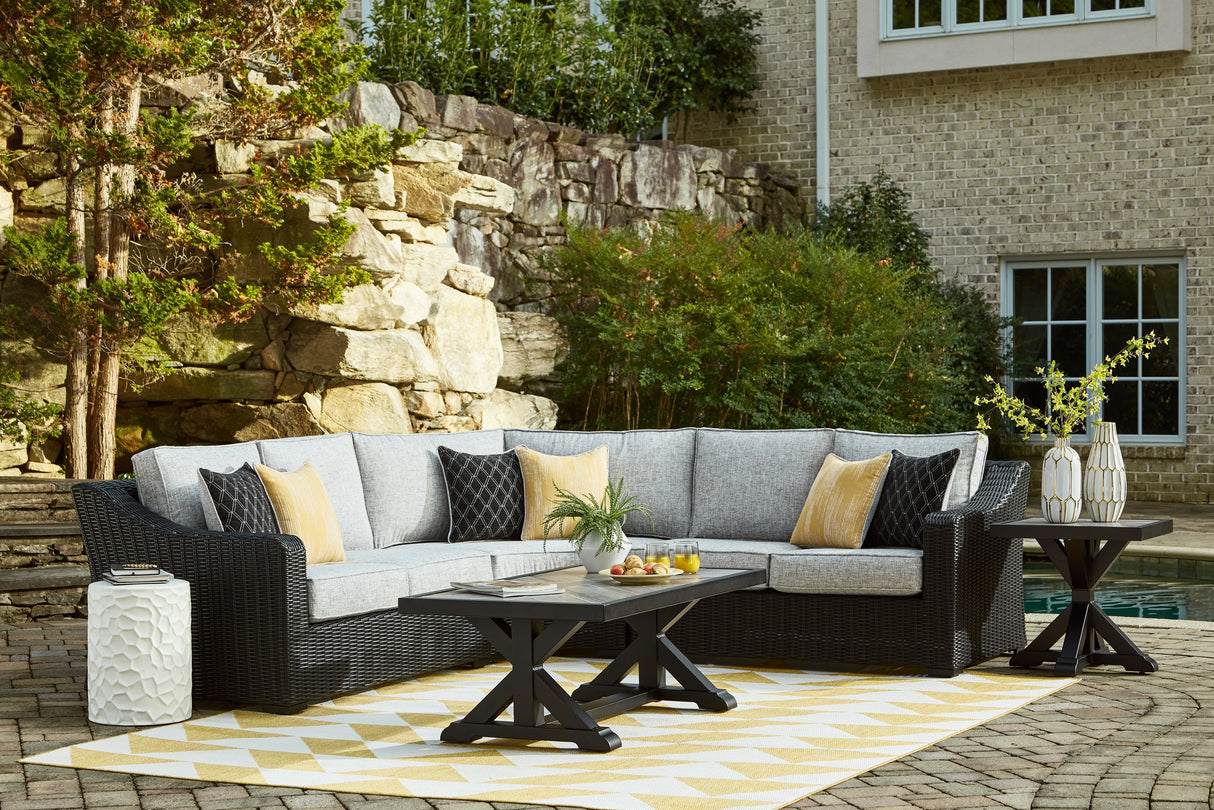 Furniture City - MS - Ashley Furniture - Beachcroft Outdoor - 3-Piece Outdoor Sectional / Black/Light Gray - P792P1