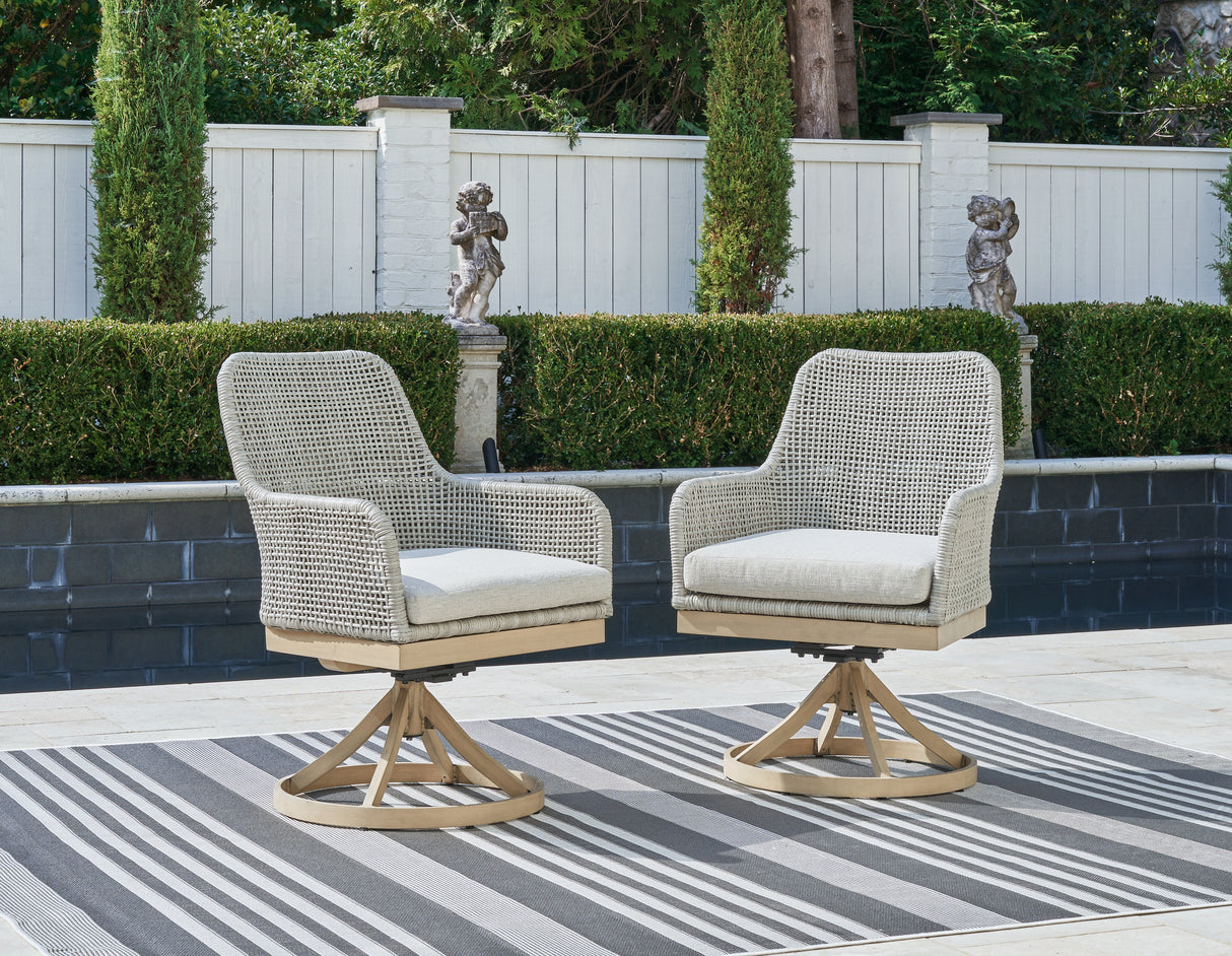 Furniture City - MS - Ashley Furniture - Seton Creek Outdoor - Swivel Chair w/Cushion (Set of 2) / Gray - P798-602A