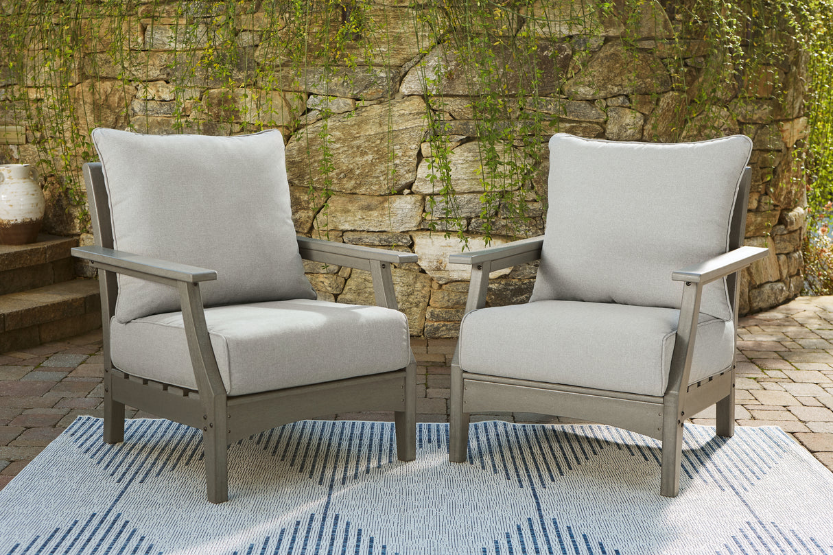 Furniture City - MS - Ashley Furniture - Visola Outdoor - Lounge Chair w/Cushion (Set of 2) / Gray - P802-820