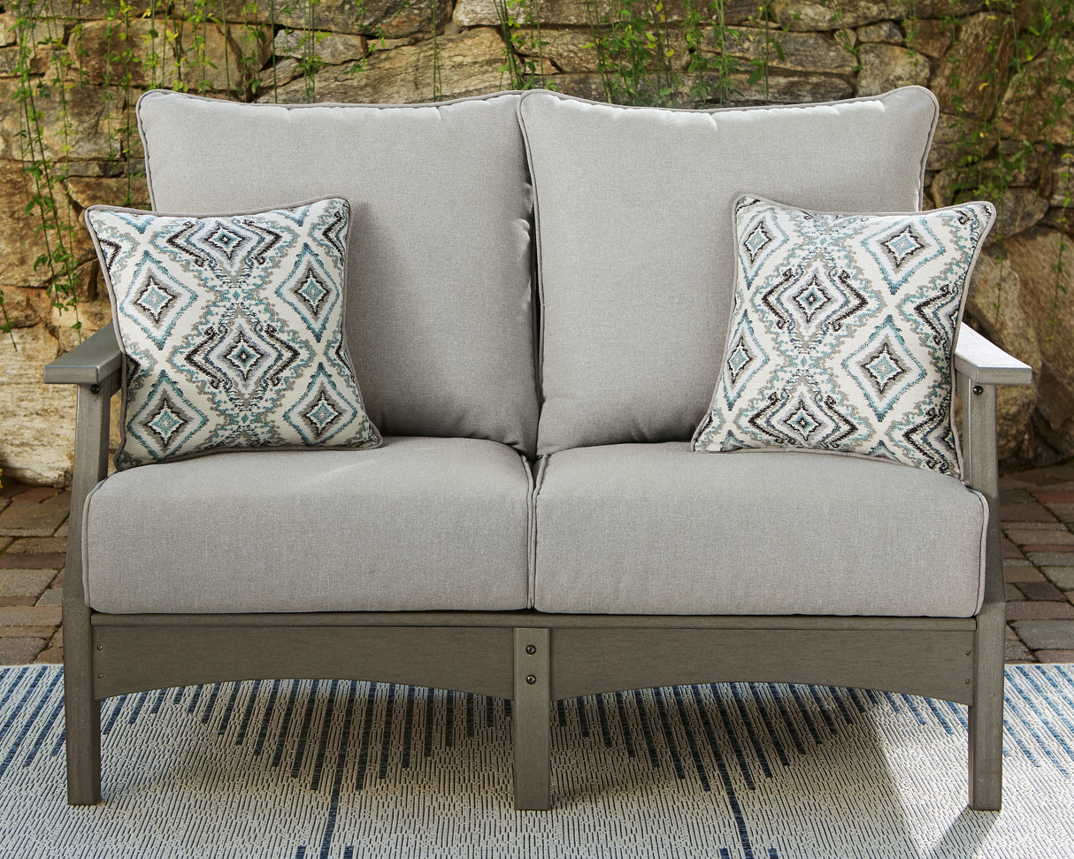 Furniture City - MS - Ashley Furniture - Visola Outdoor - Loveseat w/Cushion / Gray - P802-835