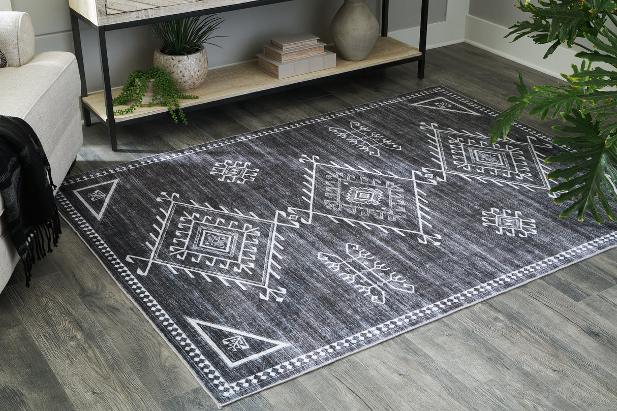 Furniture City - MS - Ashley Furniture - Arloman Rug - 5' x 7' Washable Rug / Black/Cream/Gray - R405932