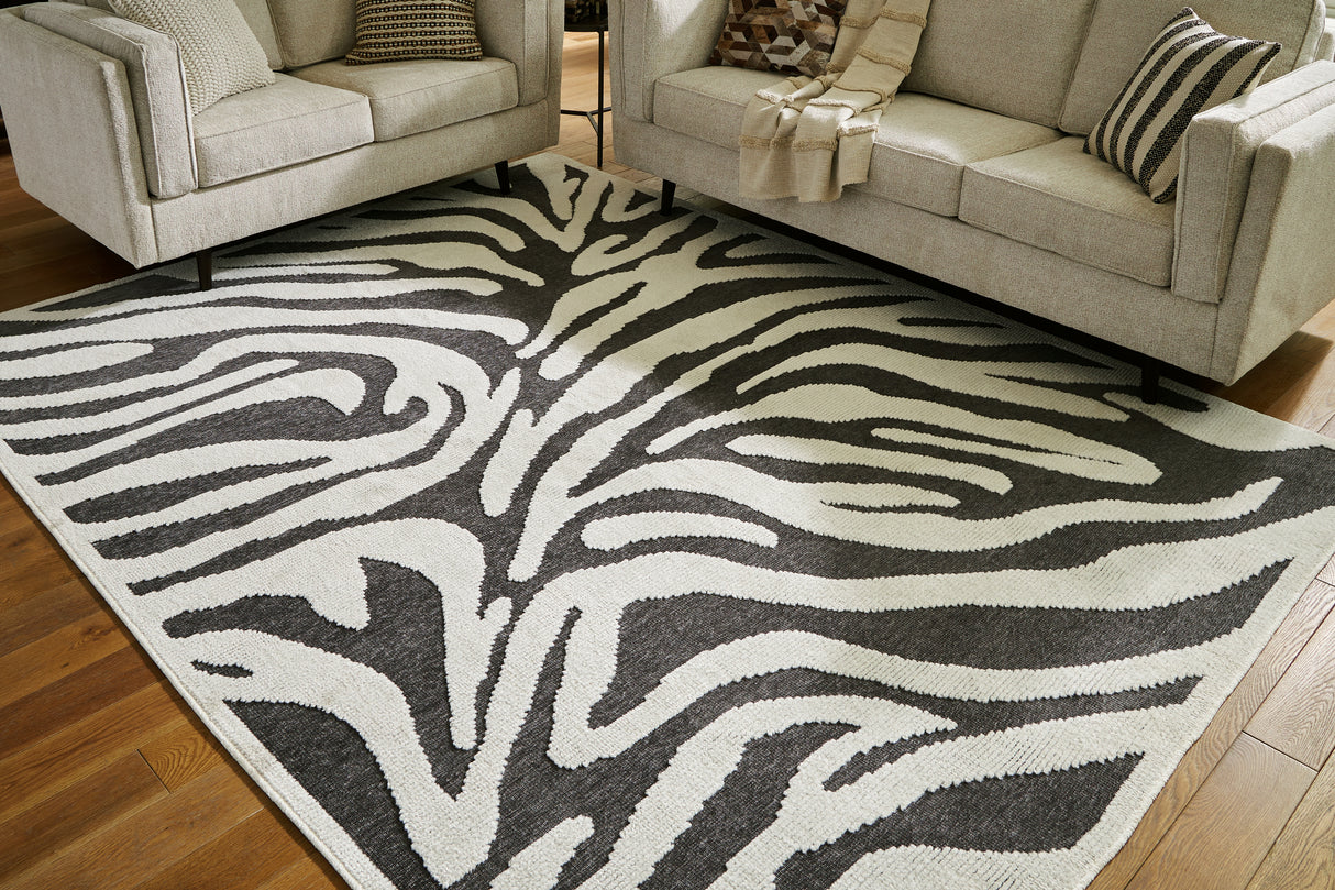 Furniture City - MS - Ashley Furniture - Thomwith Rug - 8' x 10'2" Washable Rug / Black/Ivory - R406291