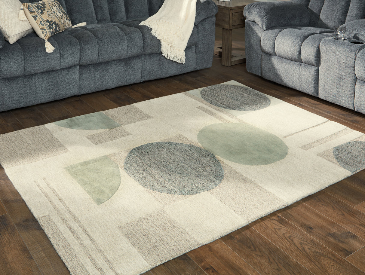 Furniture City - MS - Ashley Furniture - Dallane Rug - 5' x 7' Rug / Linen/Blue/Green - R406352
