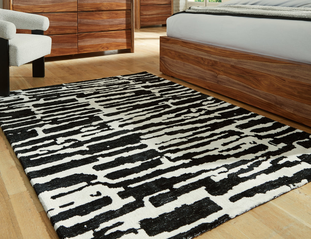 Furniture City - MS - Ashley Furniture - Bramshaw Rug - 5' x 7' Rug / Black/Ivory - R406762