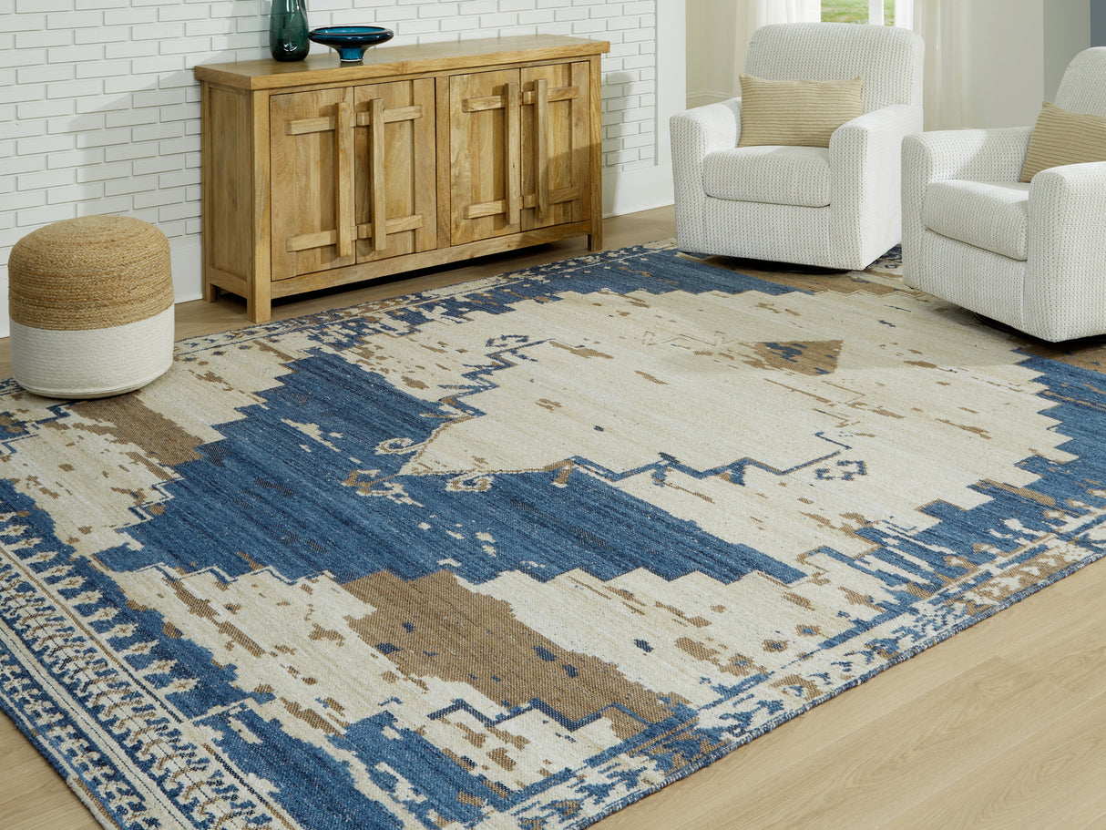 Furniture City - MS - Ashley Furniture - Varnler Rug - 10' x 14' Rug / Blue/Brown/Tan - R407130
