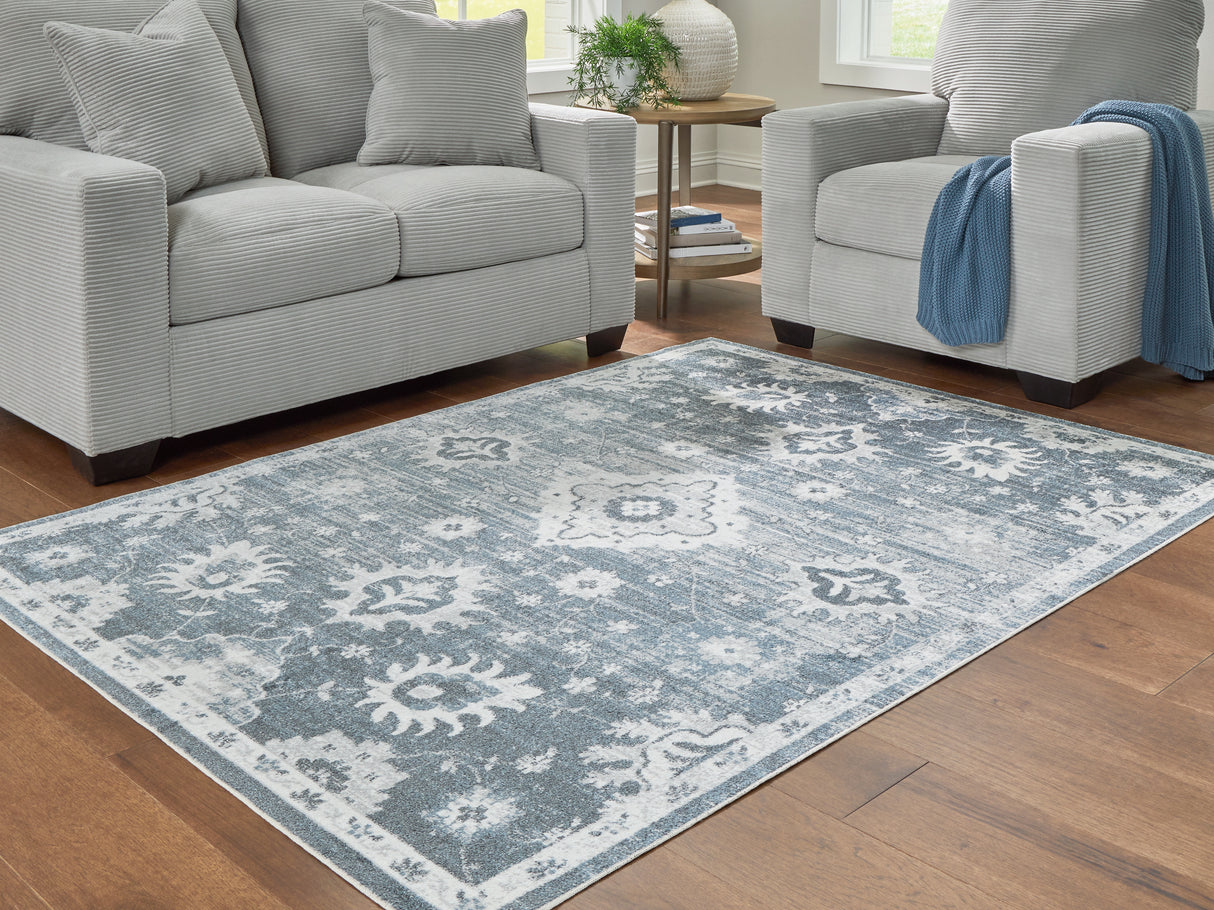 Furniture City - MS - Ashley Furniture - Avanworths Rug - Washable 5'3" x 7' Area Rug / Blue/Gray/Ivory - R407792