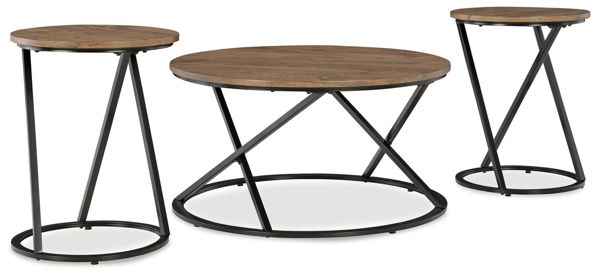 Furniture City - MS - Ashley Furniture - Cassbryn Table (Set of 3) - Occasional Table Set (3/CN) / Brown/Black - T152-13