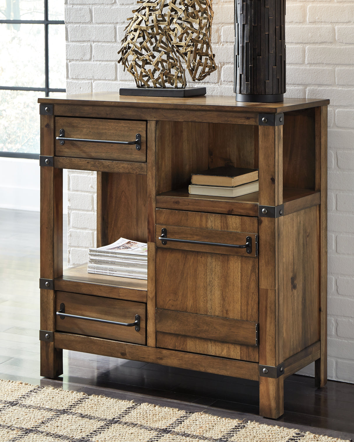 Furniture City - MS - Ashley Furniture - Roybeck Accent Cabinet - Accent Cabinet / Light Brown/Bronze - T411-40