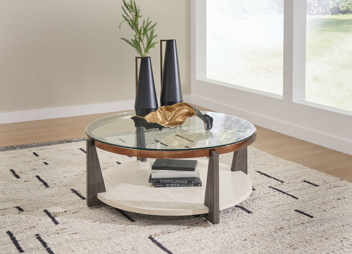 Furniture City - MS - Ashley Furniture - Frazwa Coffee Table - Round Cocktail Table / Multi - T432-8