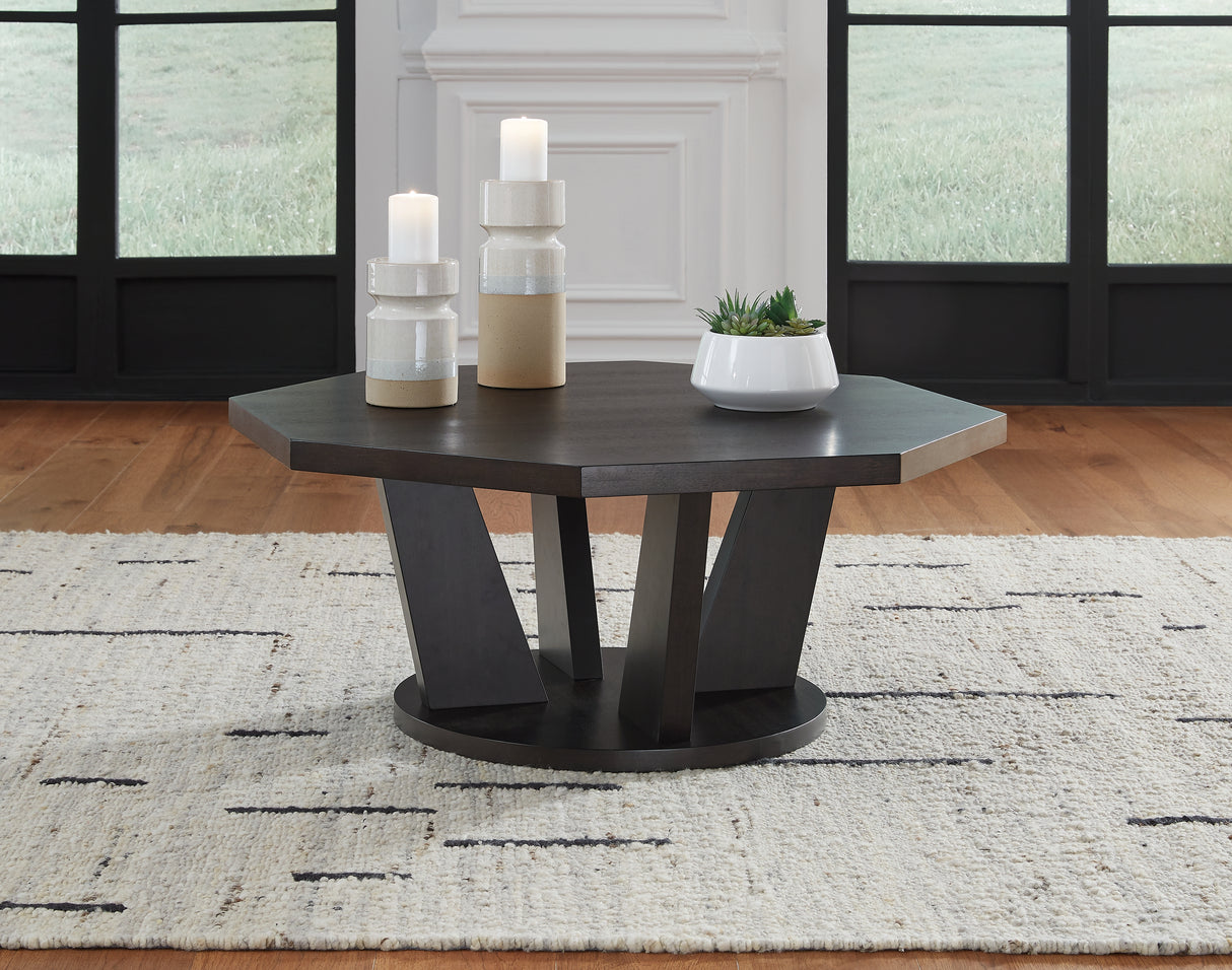 Furniture City - MS - Ashley Furniture - Chasinfield Coffee Table - Octagon Cocktail Table / Dark Brown - T458-8