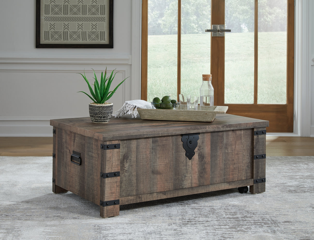 Furniture City - MS - Ashley Furniture - Hollum Lift-Top Coffee Table - Lift Top Cocktail Table / Rustic Brown - T466-9