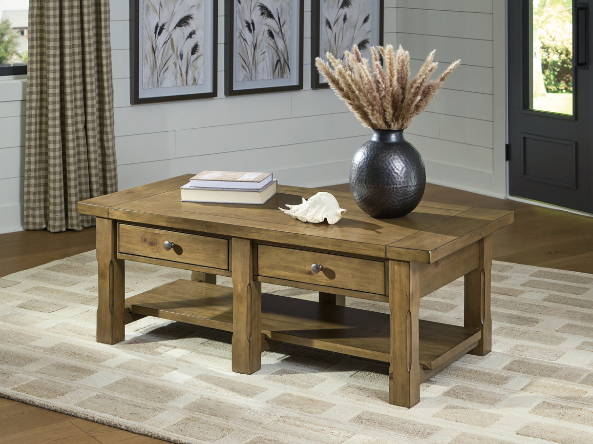 Furniture City - MS - Ashley Furniture - Vandenmore Coffee Table - Rectangular Cocktail Table / Medium Brown - T539-1