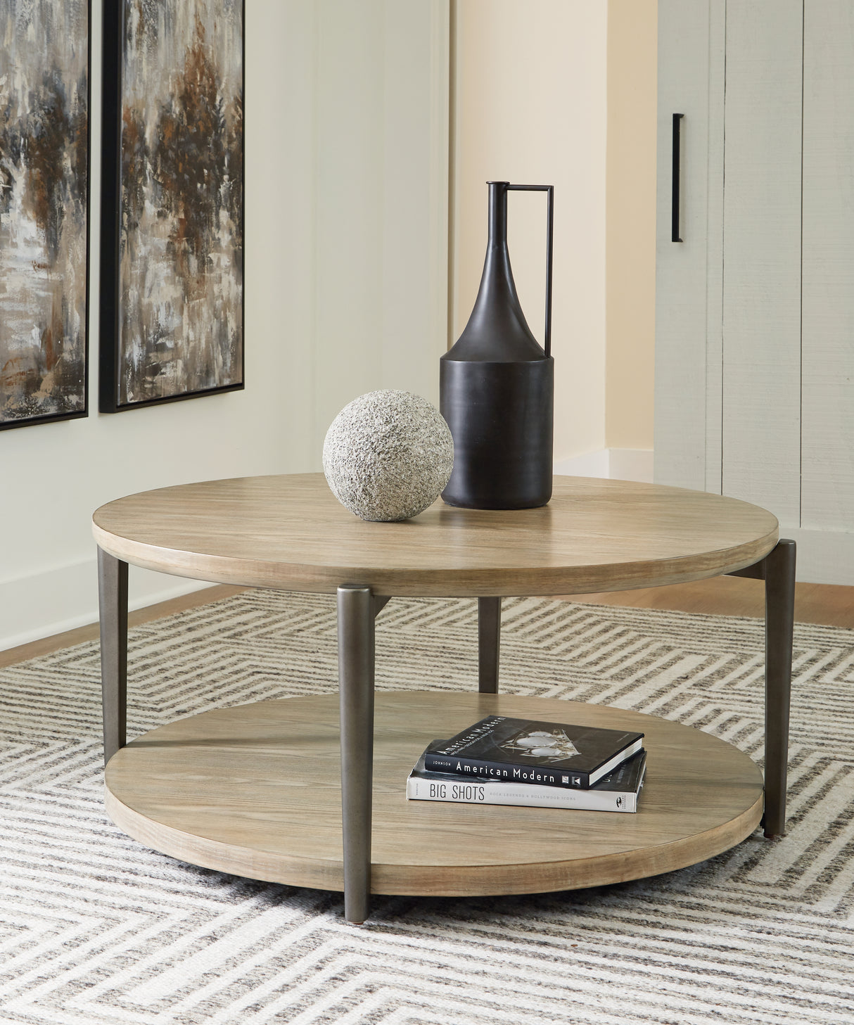 Furniture City - MS - Ashley Furniture - Dyonton Coffee Table - Round Cocktail Table / Light Grayish Brown - T574-8