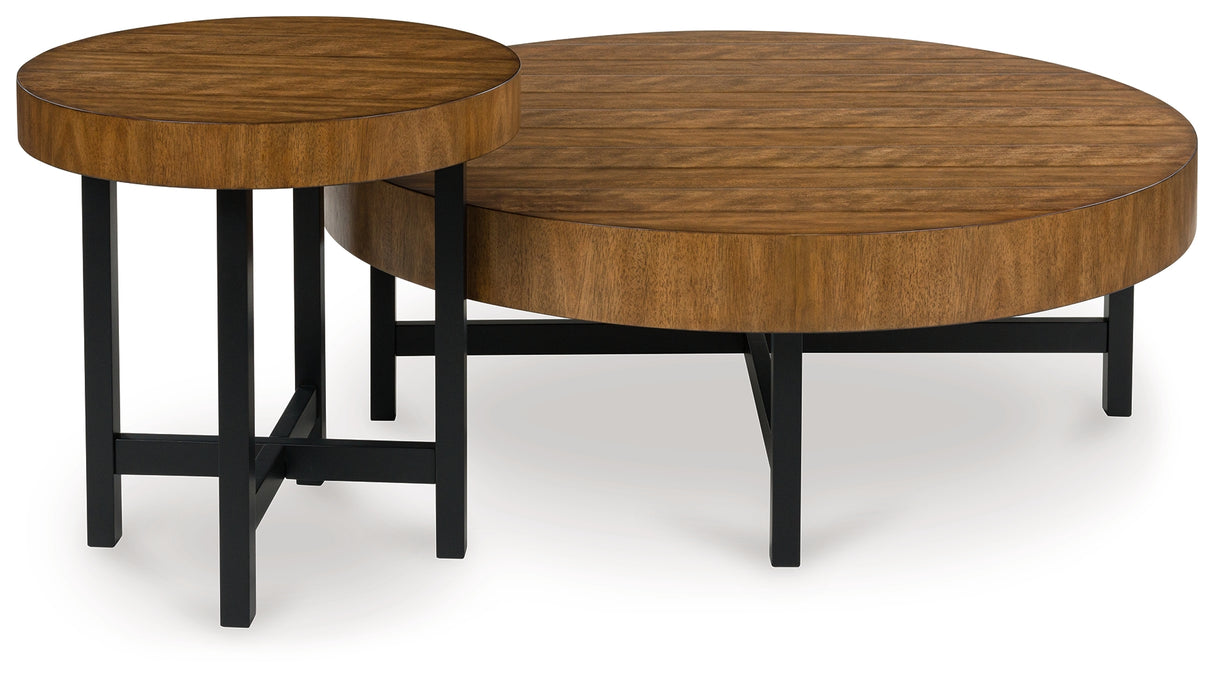 Furniture City - MS - Ashley Furniture - Steenlage Table (Set of 2) - Occasional Table Set (Set of 2) / Brown/Black - T575-12