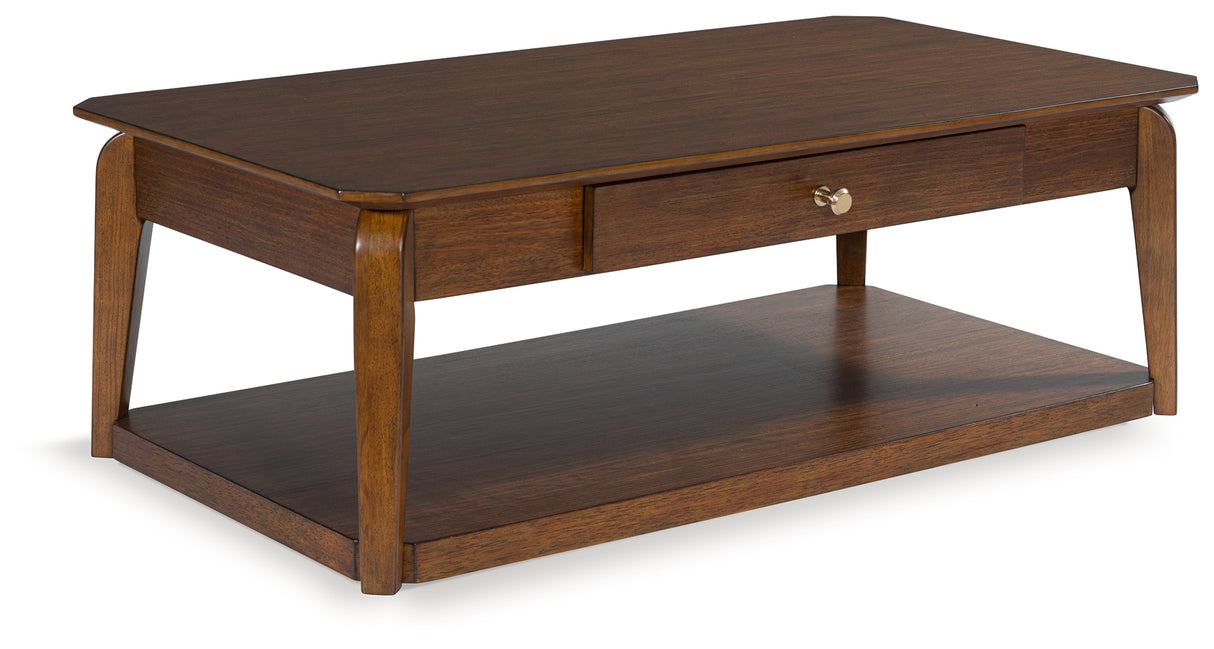 Furniture City - MS - Ashley Furniture - Trenmour Coffee Table - Rectangular Cocktail Table / Medium Brown - T596-1