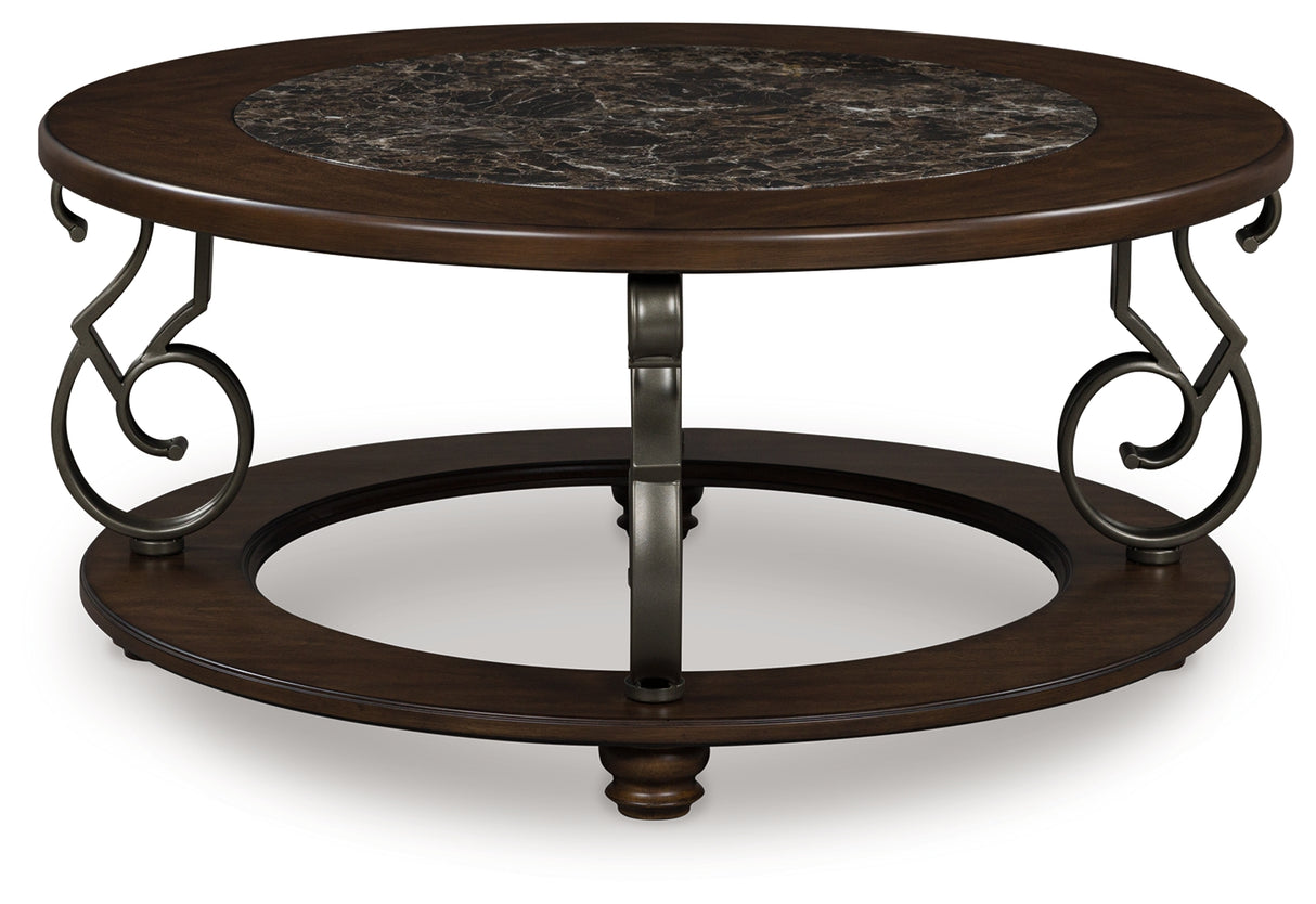 Furniture City - MS - Ashley Furniture - Frallyn Coffee Table - Round Cocktail Table / Dark Brown - T623-8