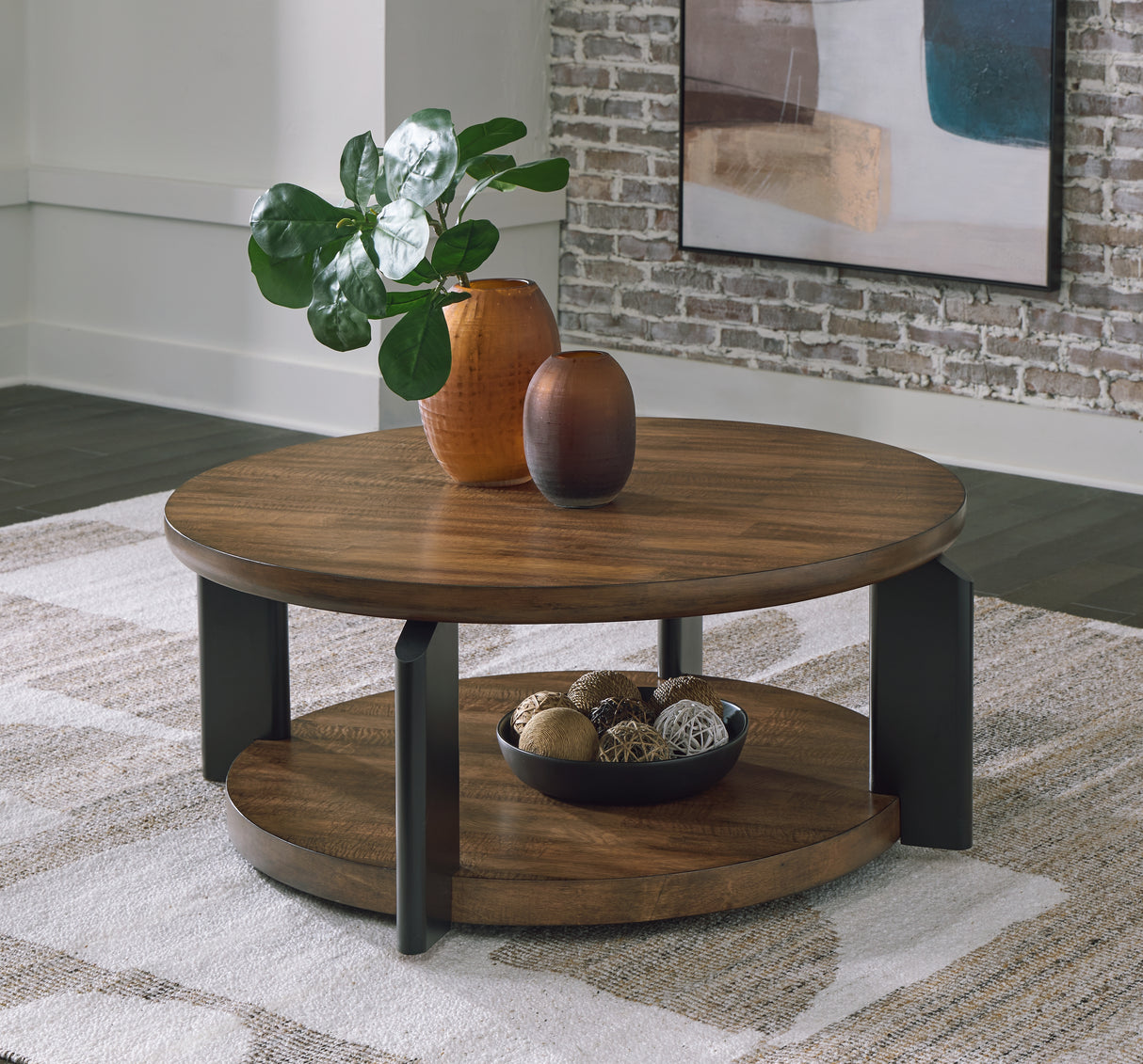 Furniture City - MS - Ashley Furniture - Kraeburn Coffee Table - Round Cocktail Table / Brown/Black - T624-8