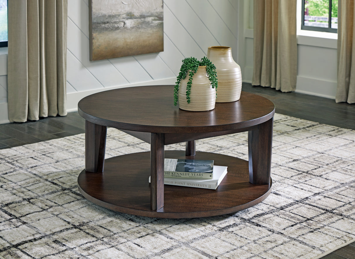 Furniture City - MS - Ashley Furniture - Korestone 2 Coffee Table - Round Cocktail Table / Dark Brown - T657-8