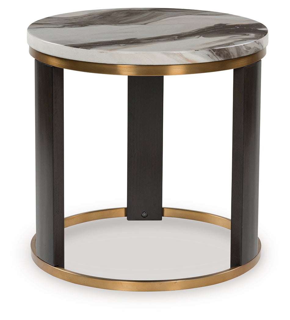 Furniture City - MS - Ashley Furniture - Jazmore End Table - Round End Table / Brown/Brass Finish - T671-6