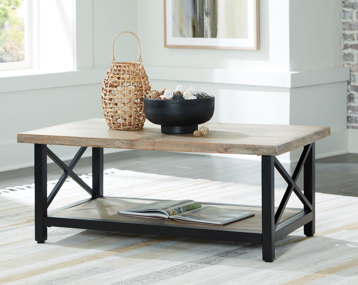 Furniture City - MS - Ashley Furniture - Bristenfort Coffee Table - Rectangular Cocktail Table / Brown/Black - T685-1