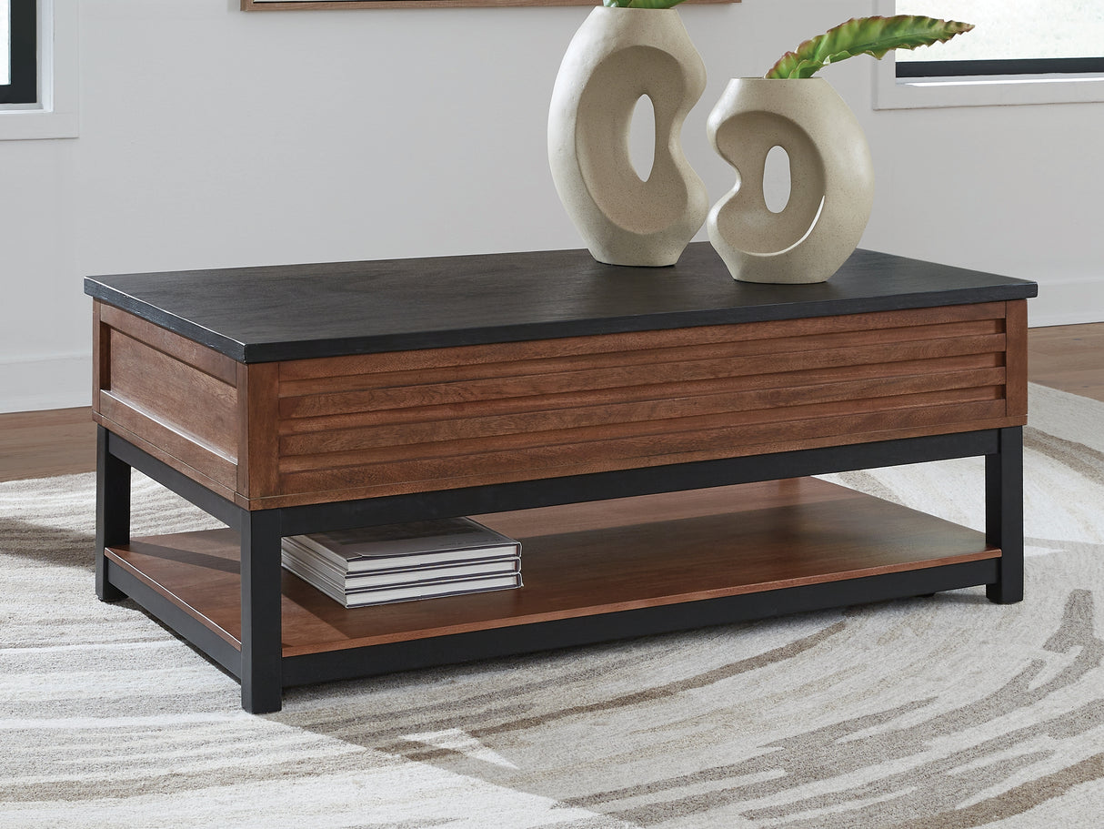 Furniture City - MS - Ashley Furniture - Kallari Lift-Top Coffee Table - Lift Top Cocktail Table / Warm Brown/Black - T737-9