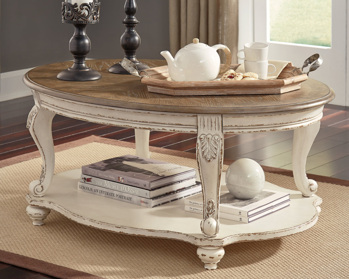 Furniture City - MS - Ashley Furniture - Realyn Coffee Table - Oval Cocktail Table / White/Brown - T743-0