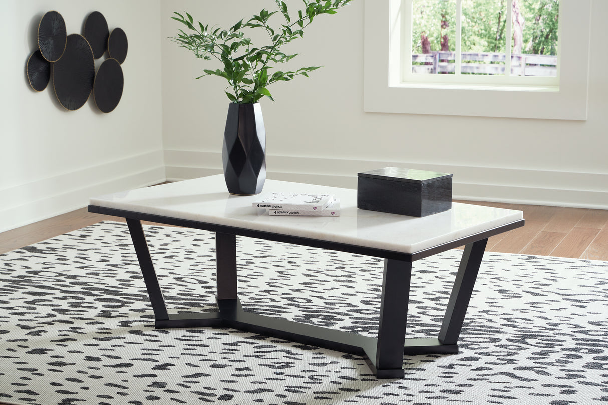 Furniture City - MS - Ashley Furniture - Fostead Coffee Table - Rectangular Cocktail Table / White/Espresso - T770-1