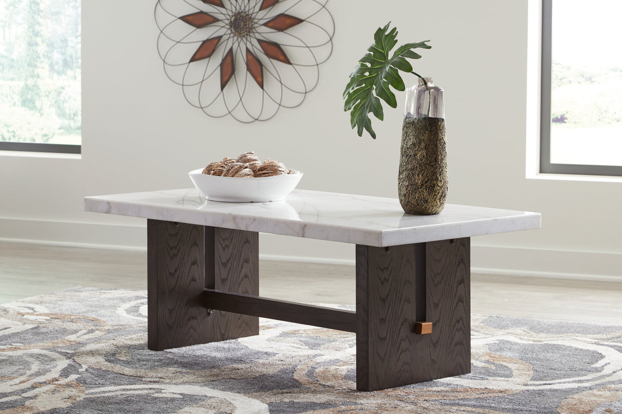 Furniture City - MS - Ashley Furniture - Burkhaus Coffee Table - Rectangular Cocktail Table / White/Dark Brown - T779-1