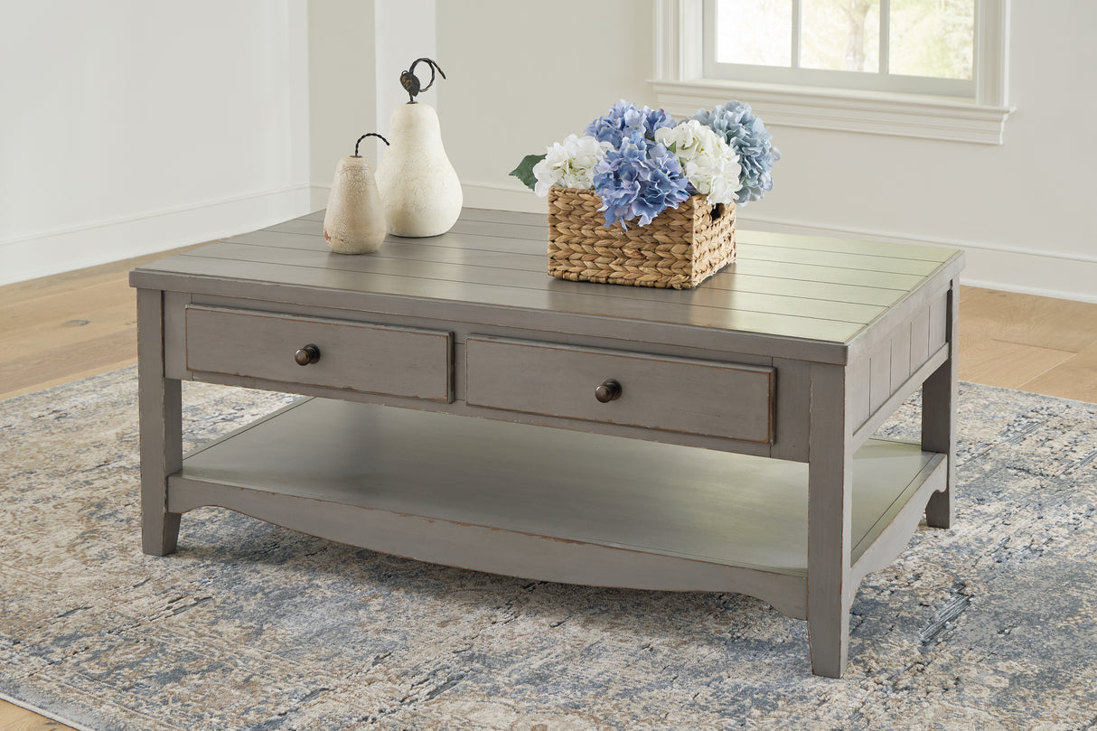 Furniture City - MS - Ashley Furniture - Charina Coffee Table - Rectangular Cocktail Table / Antique Gray - T784-1
