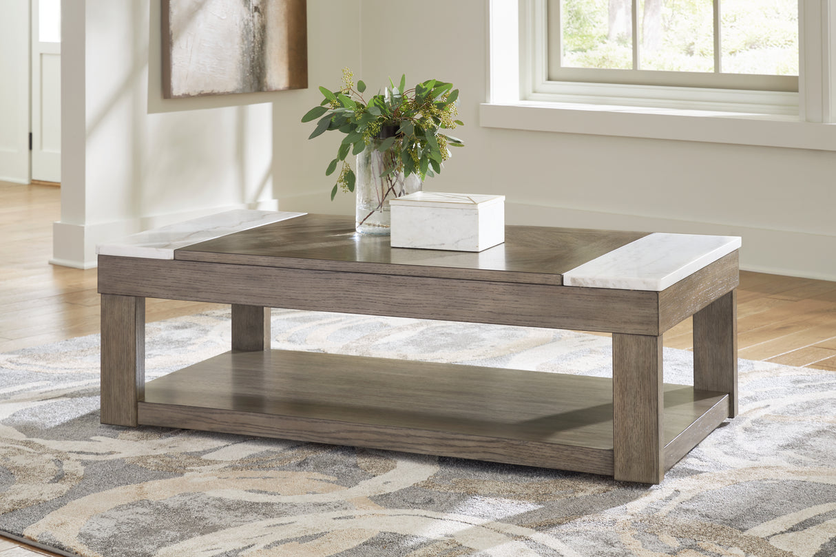 Furniture City - MS - Ashley Furniture - Loyaska Lift-Top Coffee Table - Lift Top Cocktail Table / Grayish Brown/White - T854-9