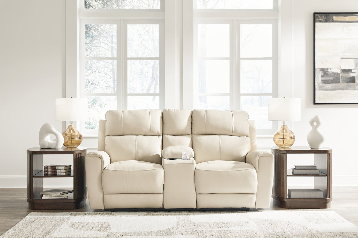 Furniture City - MS - Ashley Furniture - Dahlmoore Living Room - DBL REC PWR Loveseat w/Console / Almond - U1320096
