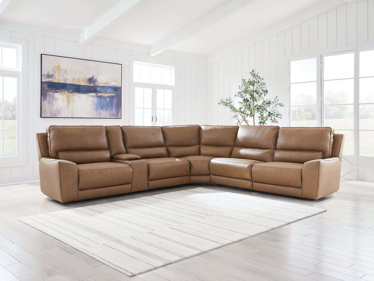 Furniture City - MS - Ashley Furniture - DeepWakes Sectional - 6-Piece Reclining Sectional with Storage Console / Caramel - PCU62606S36