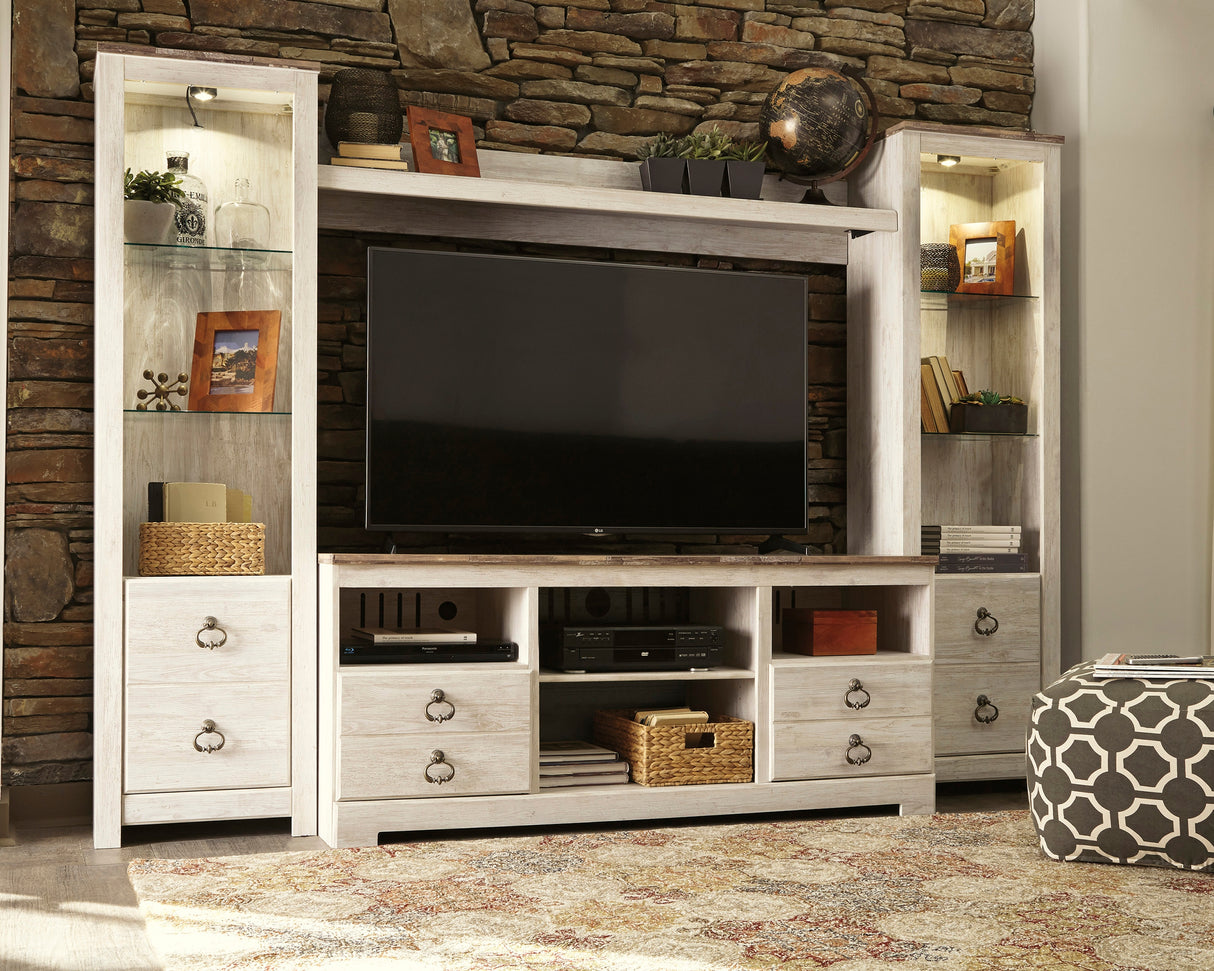 Furniture City - MS - Ashley Furniture - Willowton Entertainment Center - 4-Piece Entertainment Center / Whitewash - W267W3