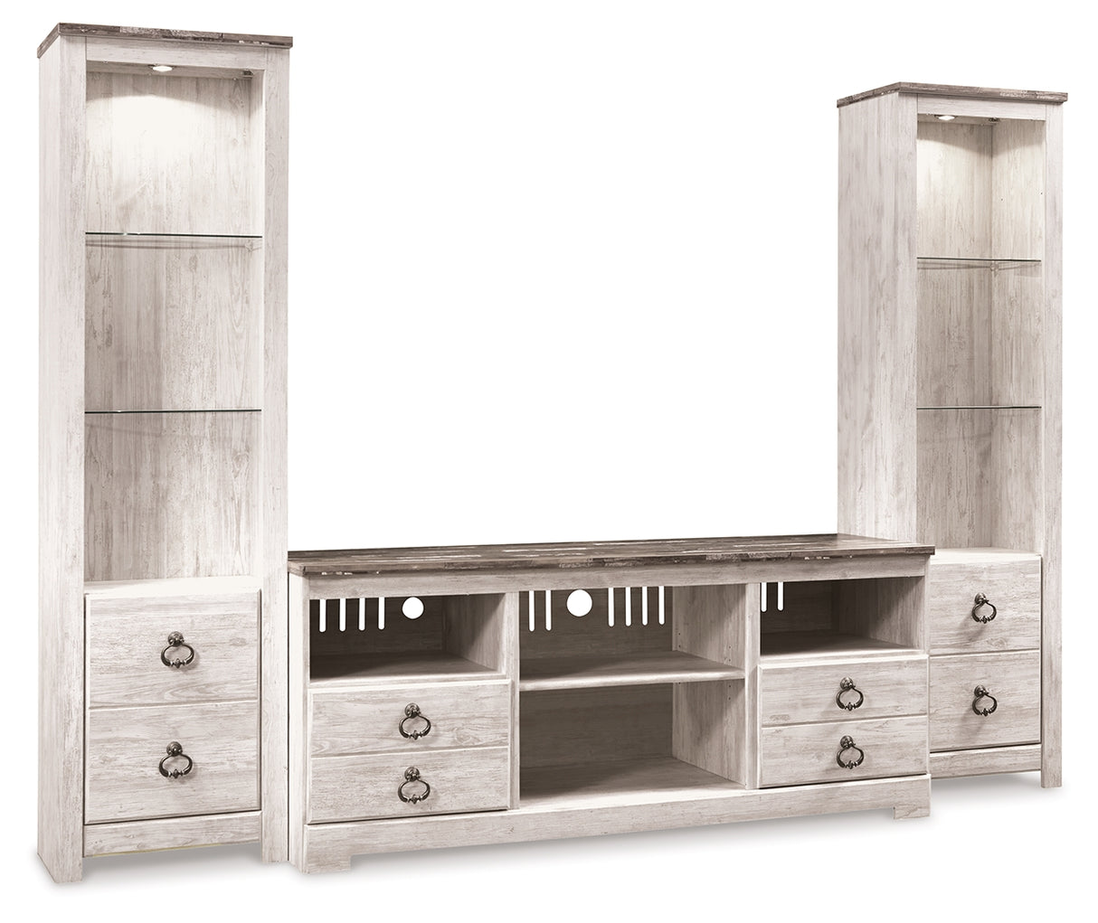 Furniture City - MS - Ashley Furniture - Willowton 3-Piece Entertainment Center - 3-Piece Entertainment Center / Whitewash - W267W16