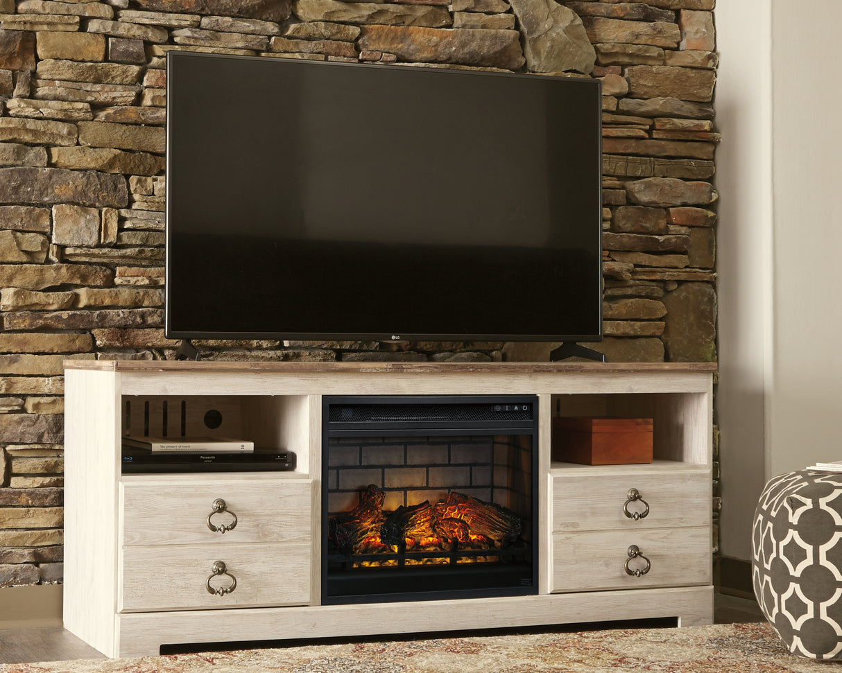 Furniture City - MS - Ashley Furniture - Willowton 64" TV Stand with Electric Fireplace - 64" TV Stand with Electric Fireplace / Whitewash - W267W8