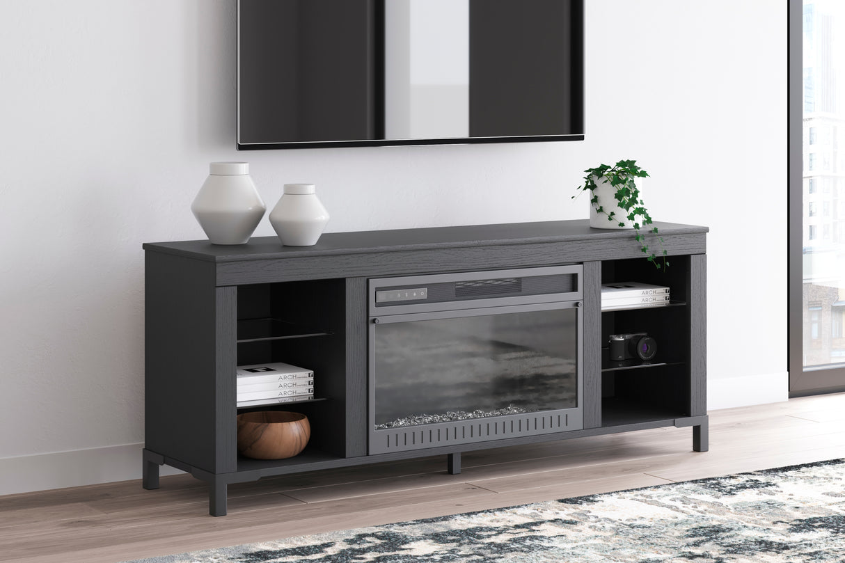 Furniture City - MS - Ashley Furniture - Cayberry TV Stand - 60" with Electric Fireplace / Black - W2721-168