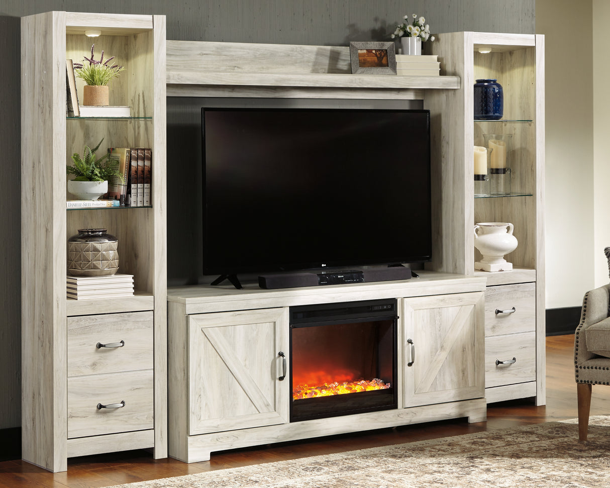 Furniture City - MS - Ashley Furniture - Bellaby 4-Piece Entertainment Center with Fireplace - 4-Piece Entertainment Center with Fireplace / Whitewash - W331W5