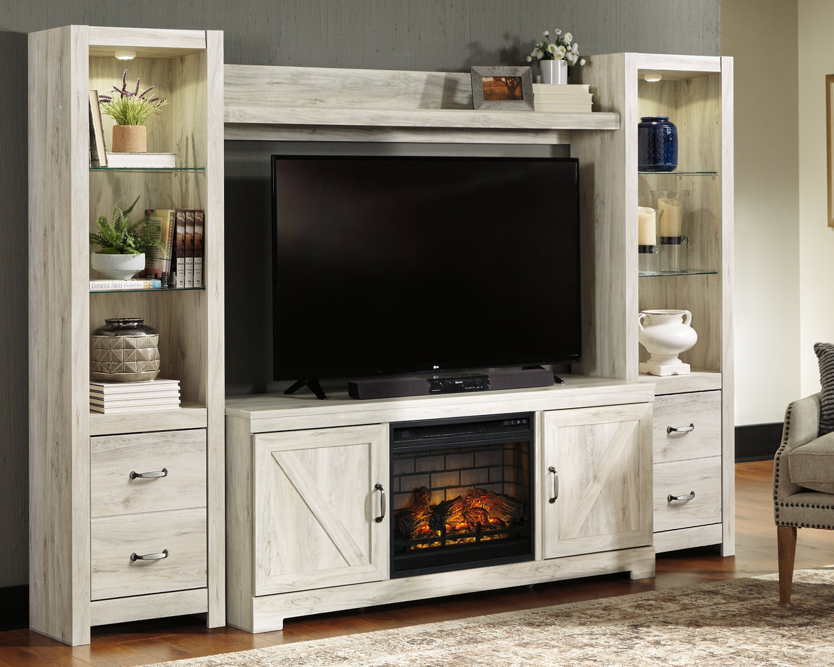 Furniture City - MS - Ashley Furniture - Bellaby 4-Piece Entertainment Center with Electric Fireplace - 4-Piece Entertainment Center with Electric Fireplace / Whitewash - W331W8