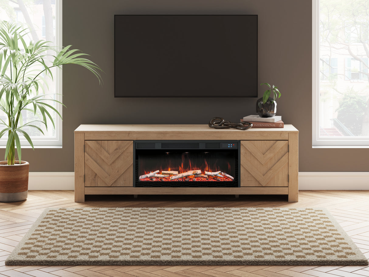 Furniture City - MS - Ashley Furniture - Cayboni 71" TV Stand with Electric Fireplace - 71" TV Stand with Electric Fireplace / Tan - W3787W1