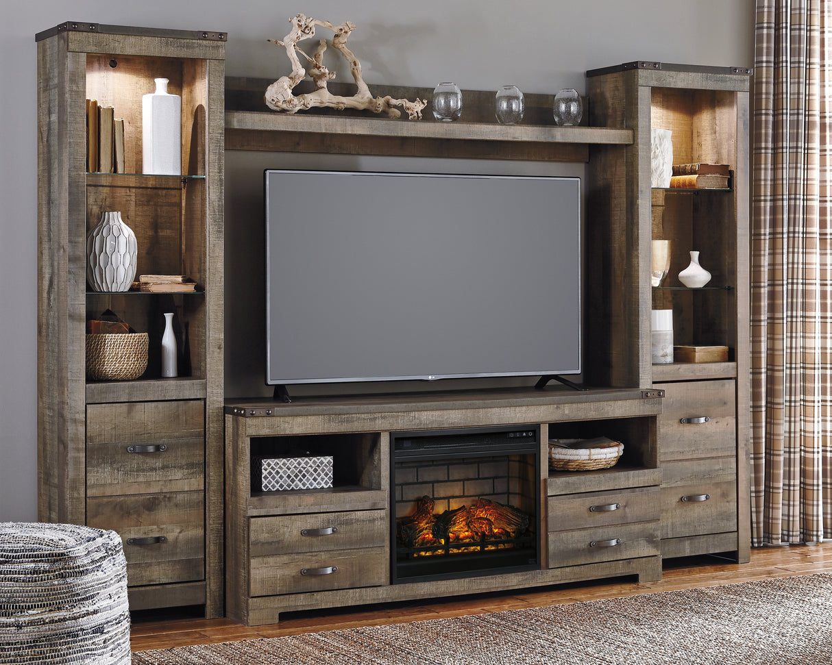 Furniture City - MS - Ashley Furniture - Trinell 4-Piece Entertainment Center with Electric Fireplace - 4-Piece Entertainment Center with Electric Fireplace / Brown - W446W8