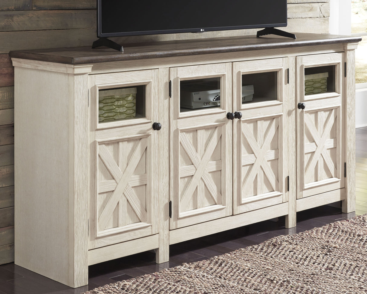 Furniture City - MS - Ashley Furniture - Bolanburg 74" TV Stand - 74" / White/Weathered Gray - W647-60