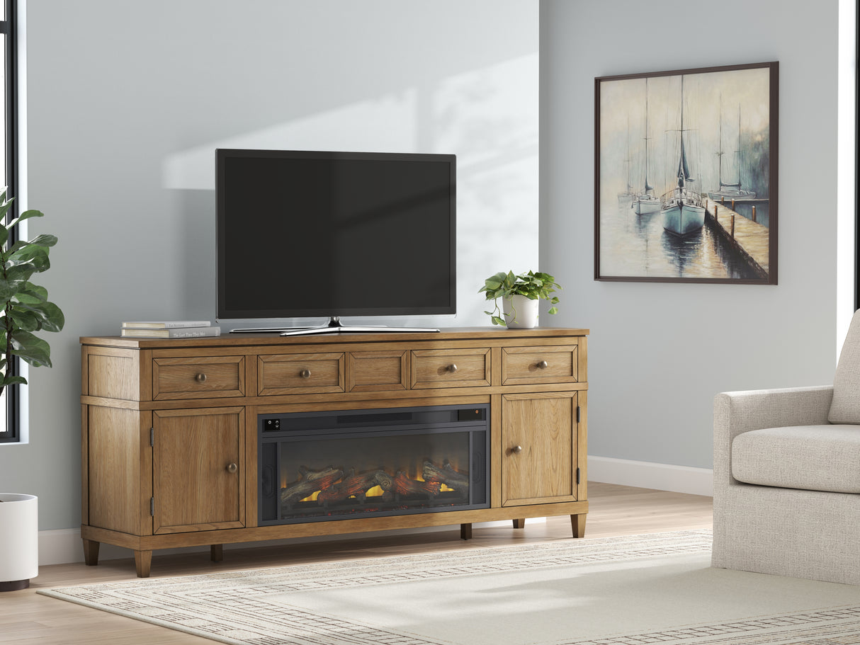 Furniture City - MS - Ashley Furniture - Sharlance 81" TV Stand with Electric Fireplace - 81" TV Stand with Electric Fireplace / Light Brown - W655W1