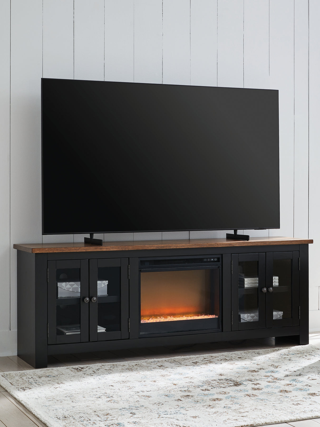 Furniture City - MS - Ashley Furniture - Wildenauer 76" TV Stand with Electric Fireplace - 76" TV Stand with Electric Fireplace / Brown/Black - W664W2