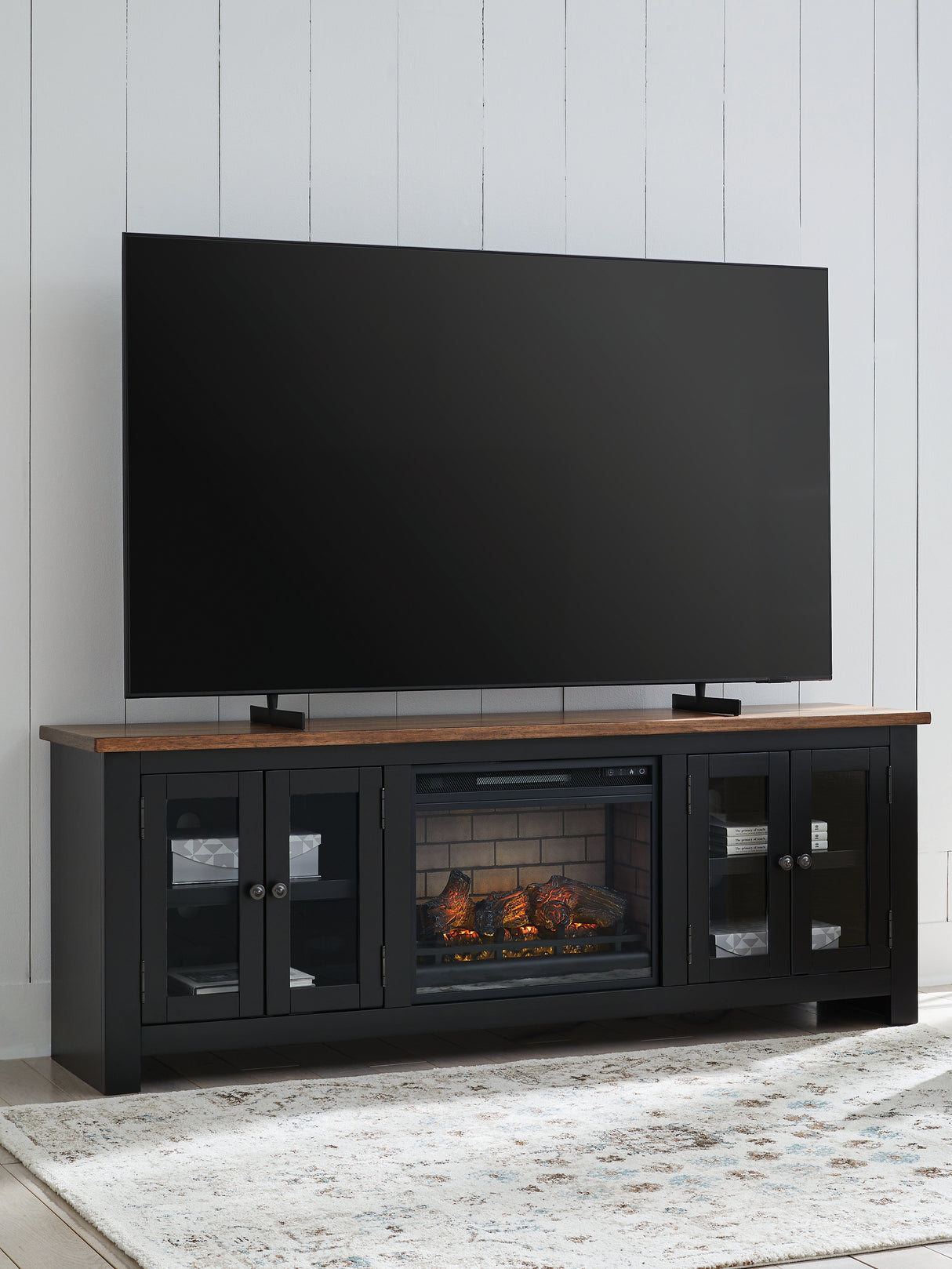 Furniture City - MS - Ashley Furniture - Wildenauer 76" TV Stand with Electric Fireplace - 76" TV Stand with Electric Fireplace / Brown/Black - W664W1